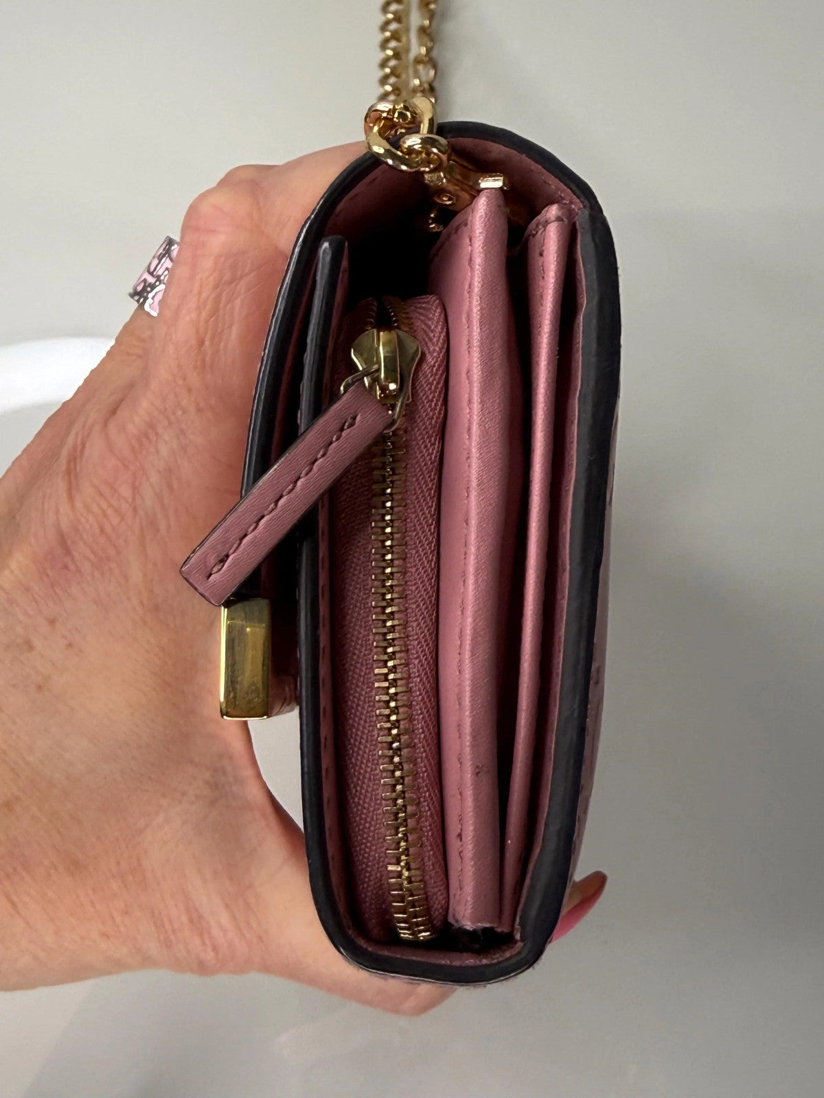 Gucci Guccissima Long Pink Leather Wallet with chain