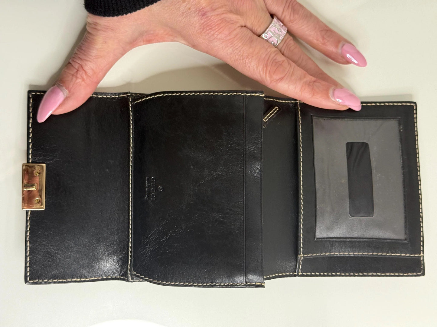 Gucci Vintage Black Leather and Gold Hardware Wallet