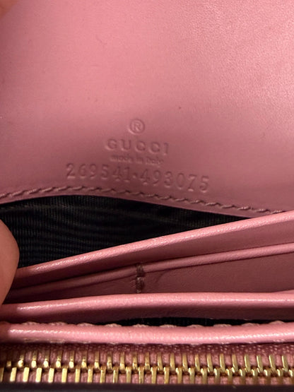 Gucci Guccissima Long Pink Leather Wallet with chain