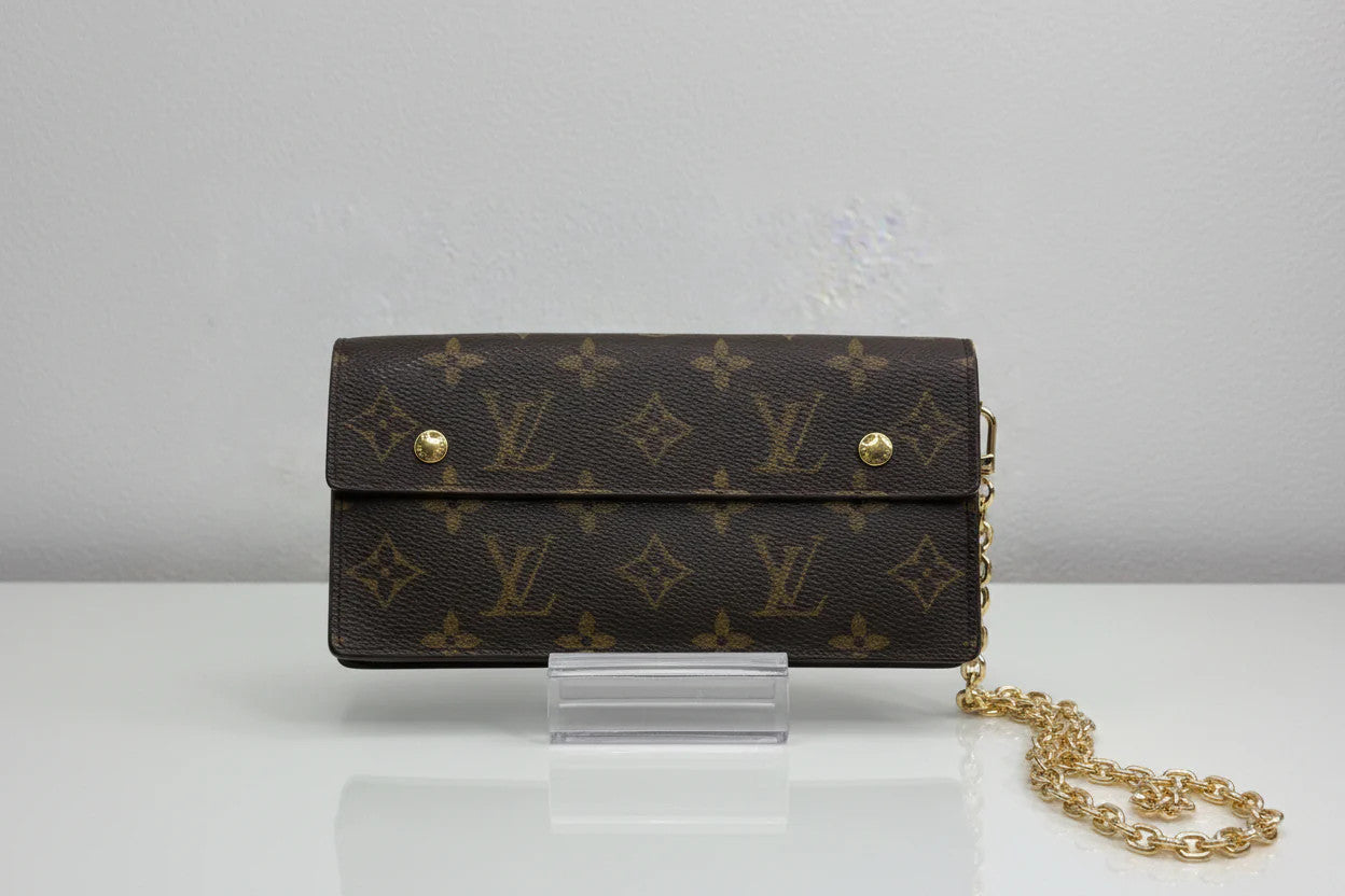 Louis Vuitton Monogram Accordion Wallet with non branded wristlet chain