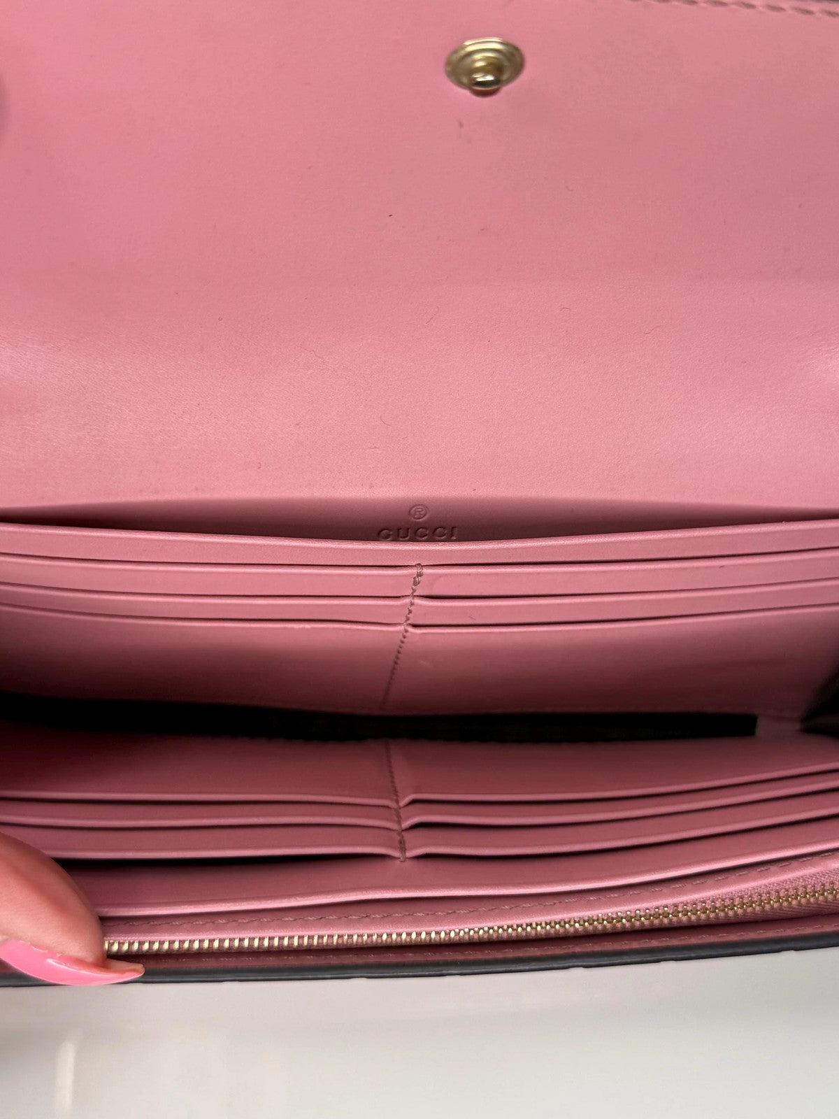 Gucci Guccissima Long Pink Leather Wallet with chain