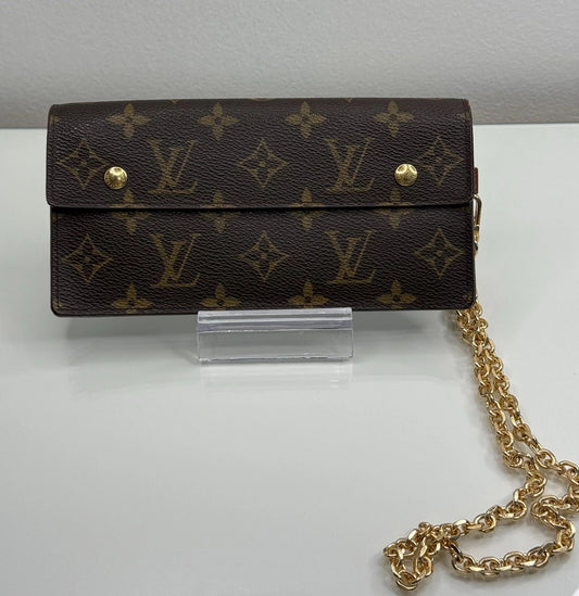 Louis Vuitton Monogram Accordion Wallet with non branded wristlet chain