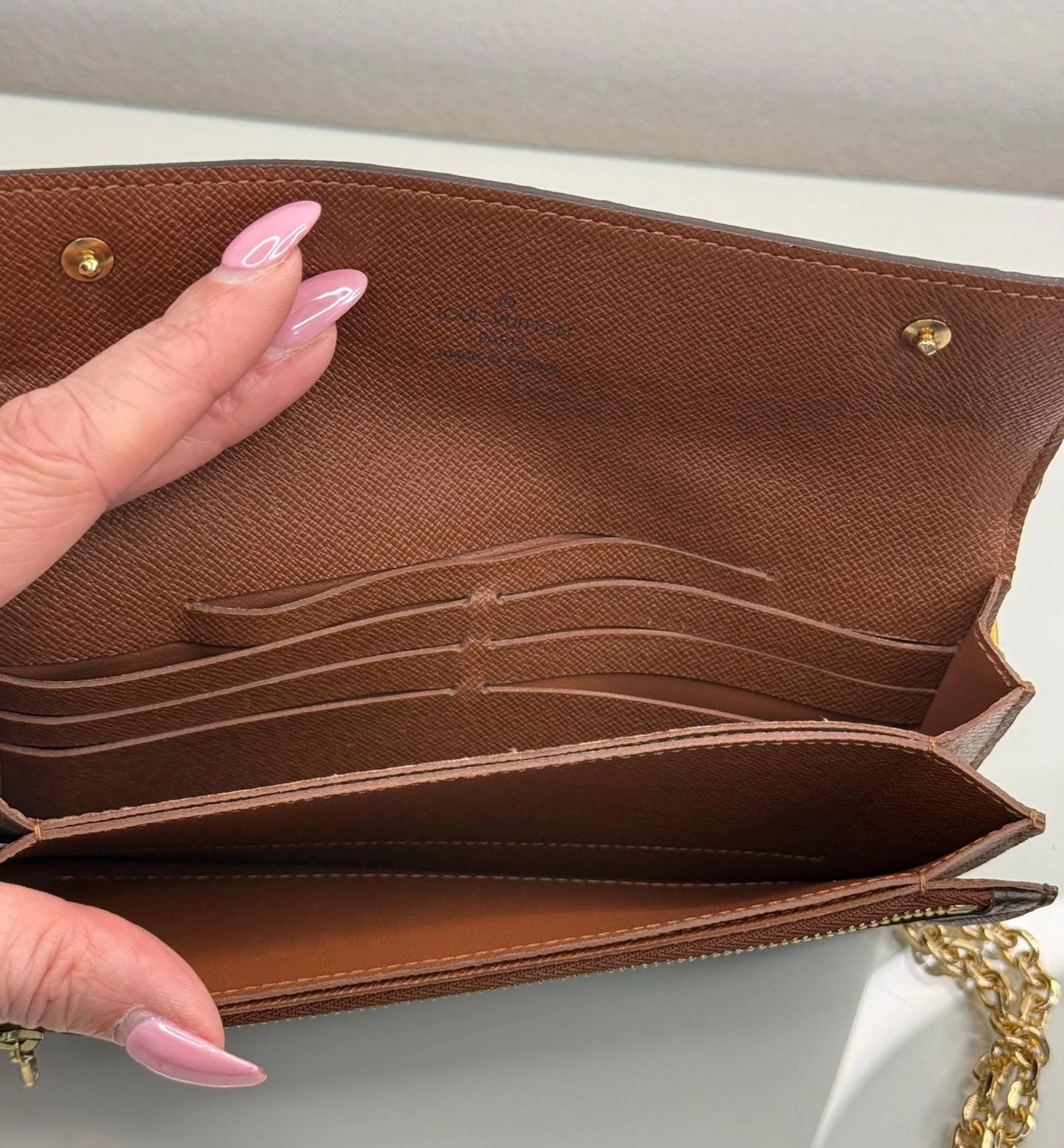 Louis Vuitton Monogram Accordion Wallet with non branded wristlet chain