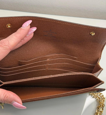 Louis Vuitton Monogram Accordion Wallet with non branded wristlet chain