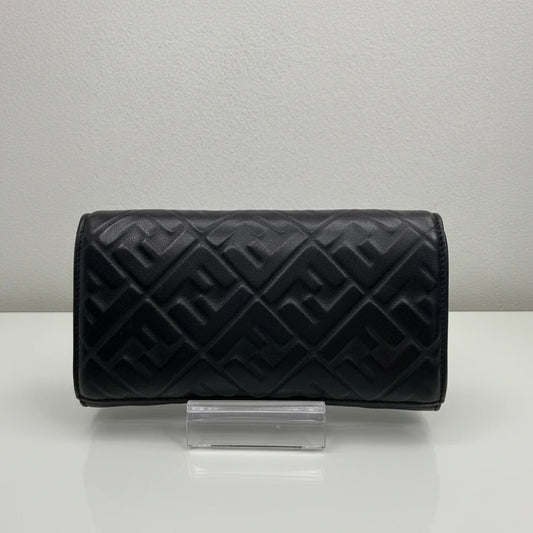 Fendi Black Forever Fendi Continental Wallet Calfskin with Embossed Logo