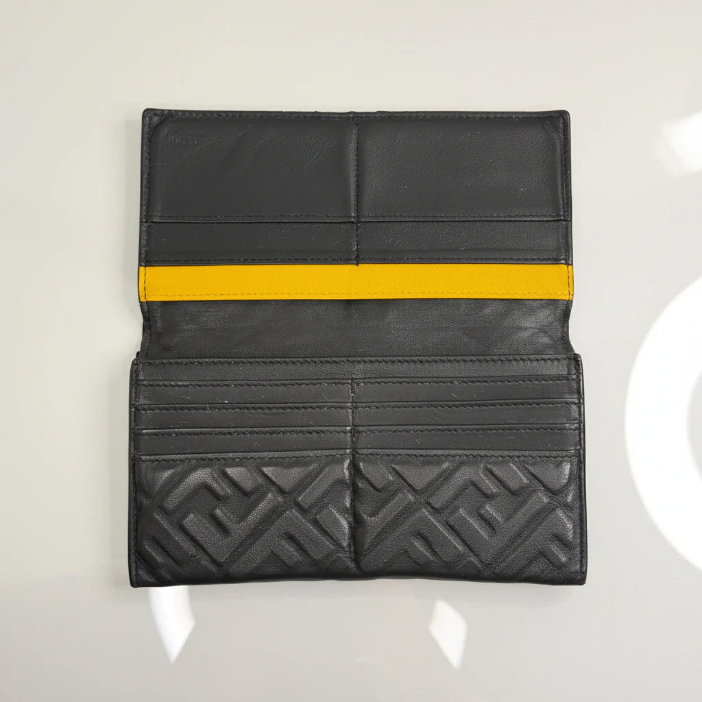 Fendi Black Forever Fendi Continental Wallet Calfskin with Embossed Logo