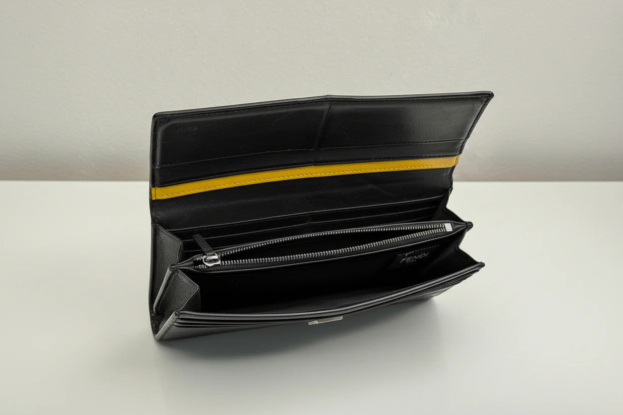 Fendi Black Forever Fendi Continental Wallet Calfskin with Embossed Logo