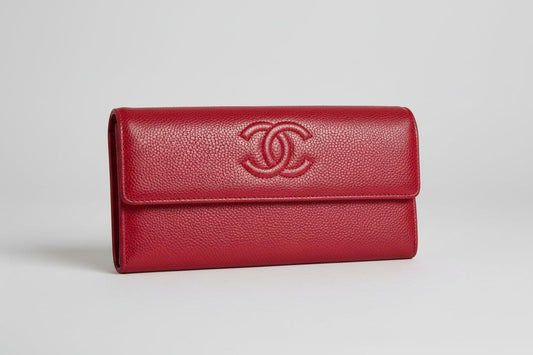 Chanel Red Caviar Leather CC Timeless Flap Wallet