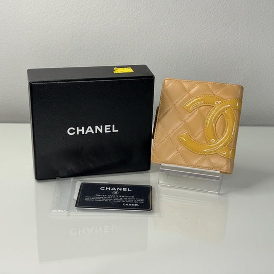 Chanel Cambon Ligne Kiss Lock Compact Beige with Orange Interior Wallet
