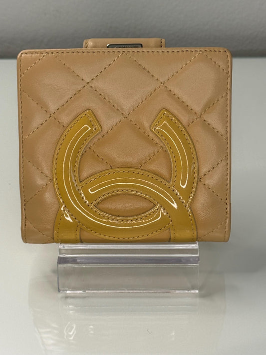 Chanel Cambon Ligne Kiss Lock Compact Beige with Orange Interior Wallet