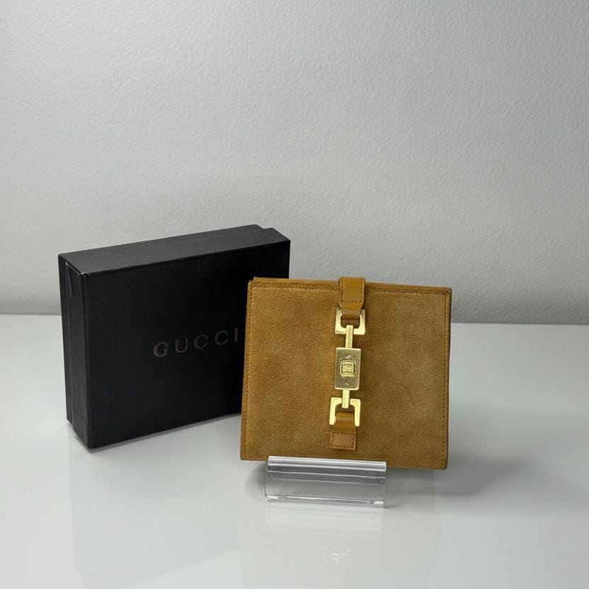 Gucci Jackie Bifold Beige Suede Wallet