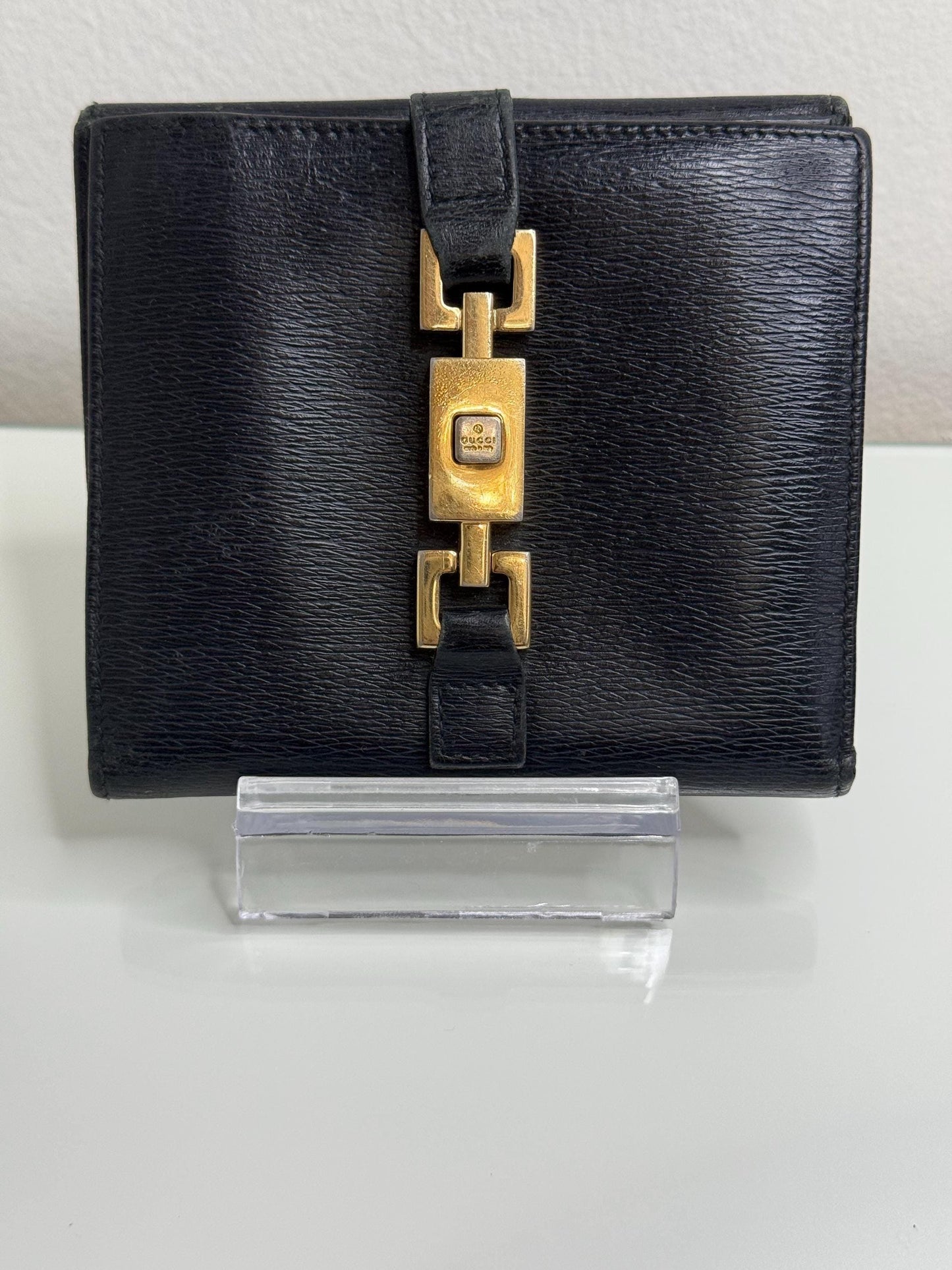 Gucci Vintage Black Leather Jackie Bifold Wallet