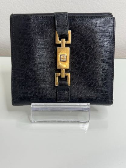Gucci Vintage Black Leather Jackie Bifold Wallet
