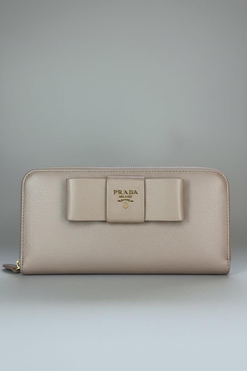 Prada Cammeo Saffiano Long Bow Zippy Wallet