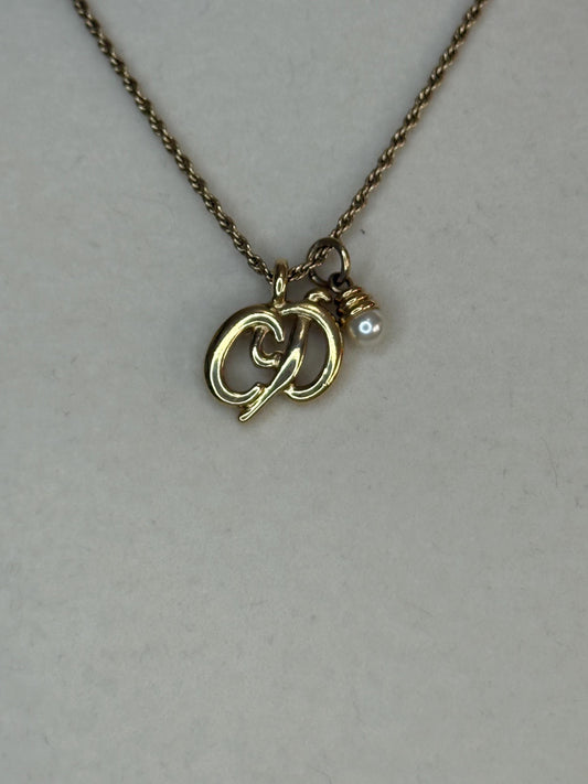 Christian Dior Vintage “CD"with drop pearl Necklace