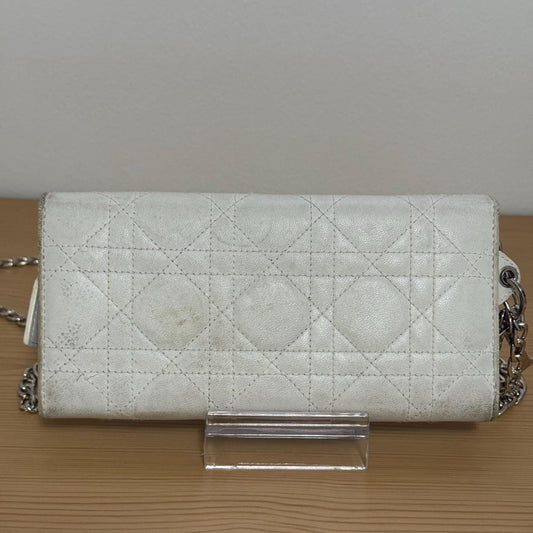 Dior Cannage Lady Dior Off White Leather Wallet with Chain