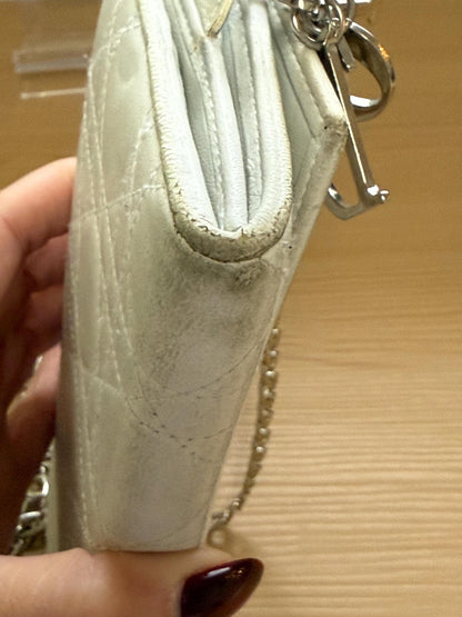 Dior Cannage Lady Dior Off White Leather Wallet with Chain