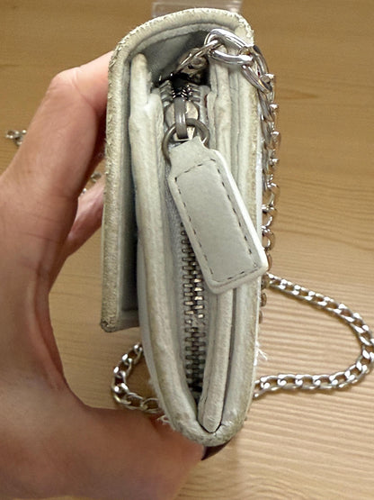 Dior Cannage Lady Dior Off White Leather Wallet with Chain