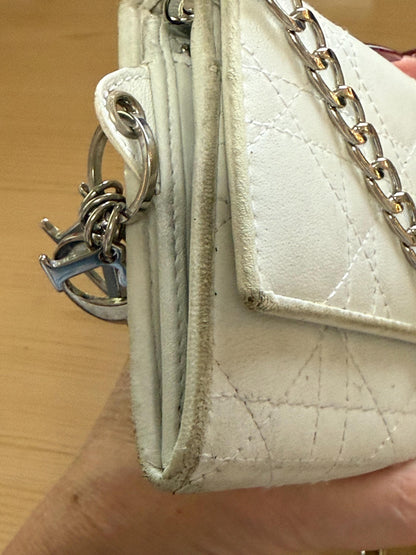 Dior Cannage Lady Dior Off White Leather Wallet with Chain
