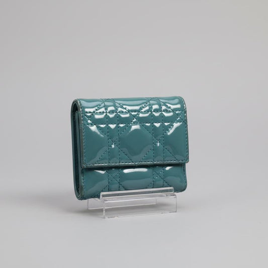 Christian Dior Cloud Blue Lady Dior Lotus Patent Leather Wallet