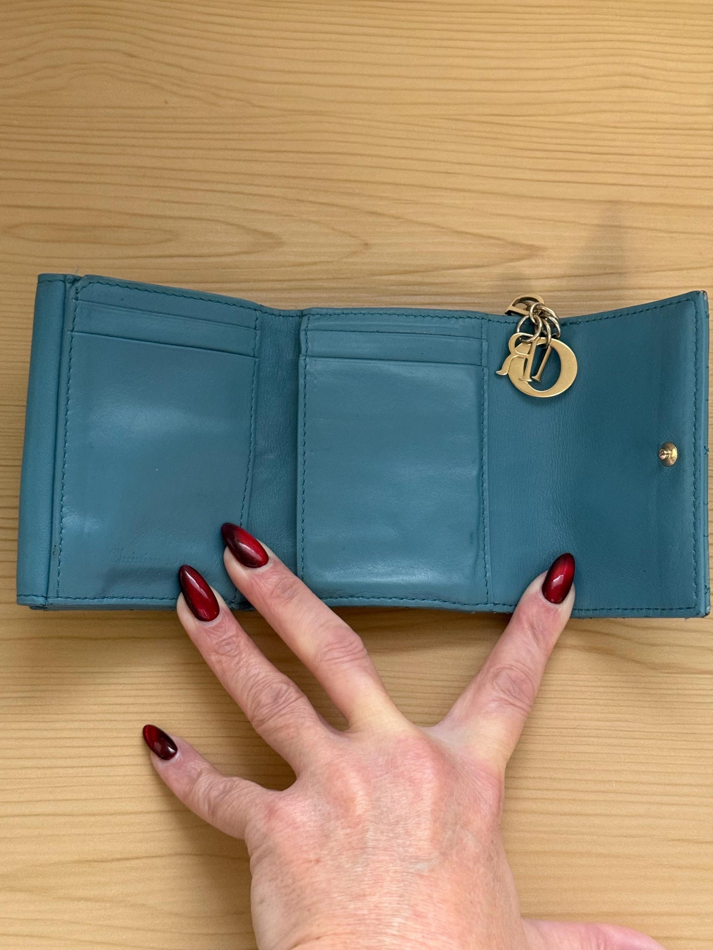 Christian Dior Cloud Blue Lady Dior Lotus Patent Leather Wallet