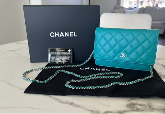 Chanel Classic Wallet On Chain in Teal Quilted  Lamskin Leather