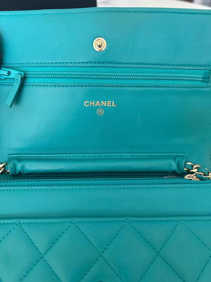 Chanel Classic Wallet On Chain in Teal Quilted  Lamskin Leather