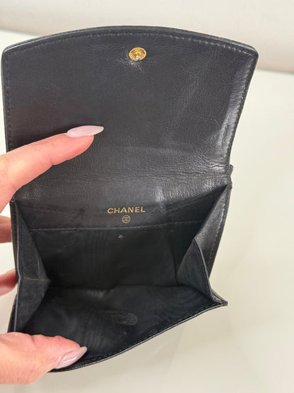 Chanel Vintage Black CC Compact Caviar Leather Wallet