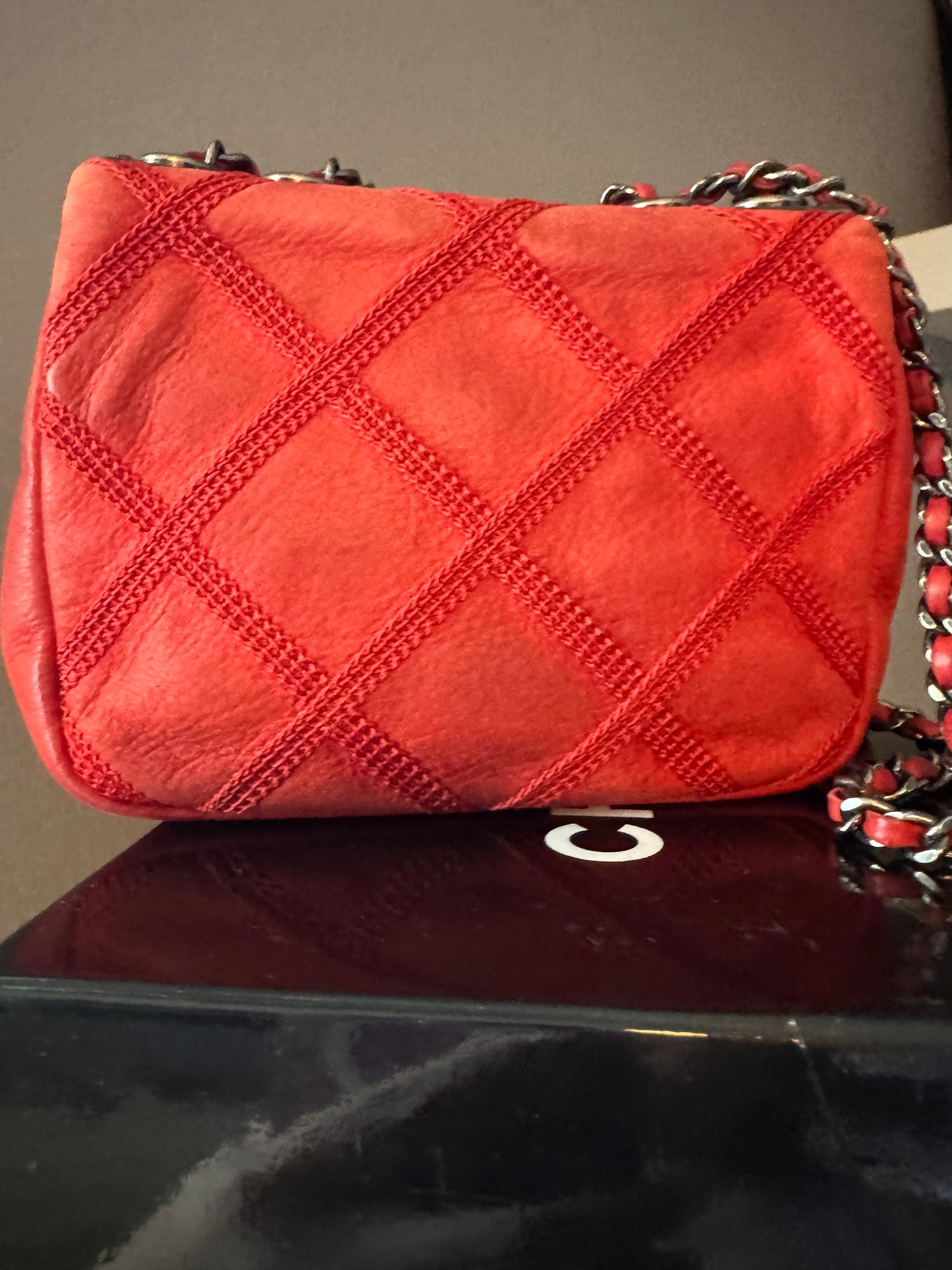 Chanel Red Diamond Stitch Calfskin Flap