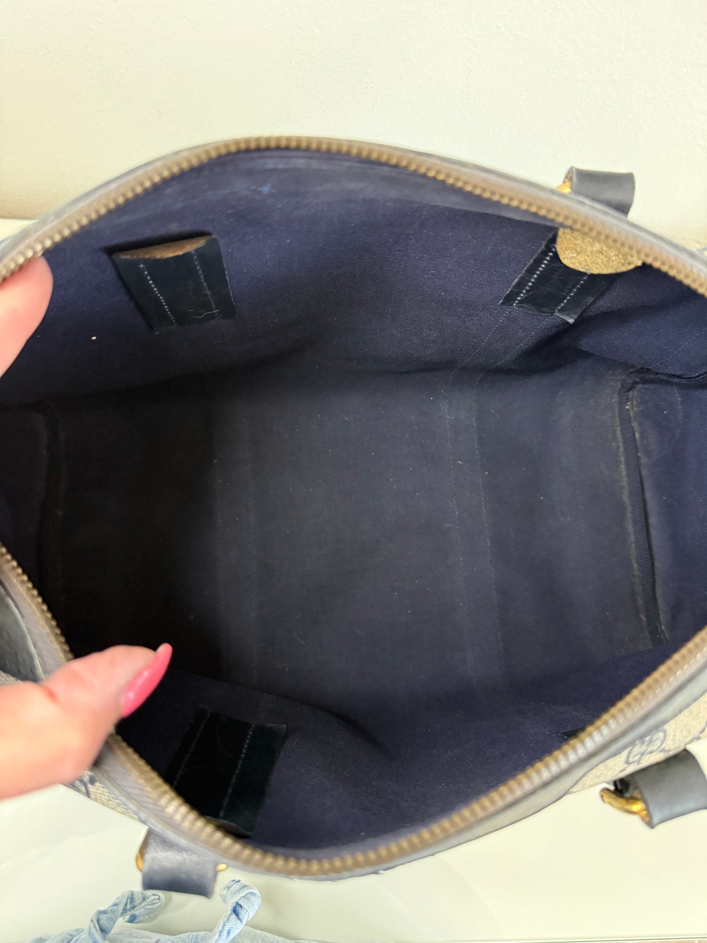 Gucci Vintage GG Navy Supreme Boston Bag