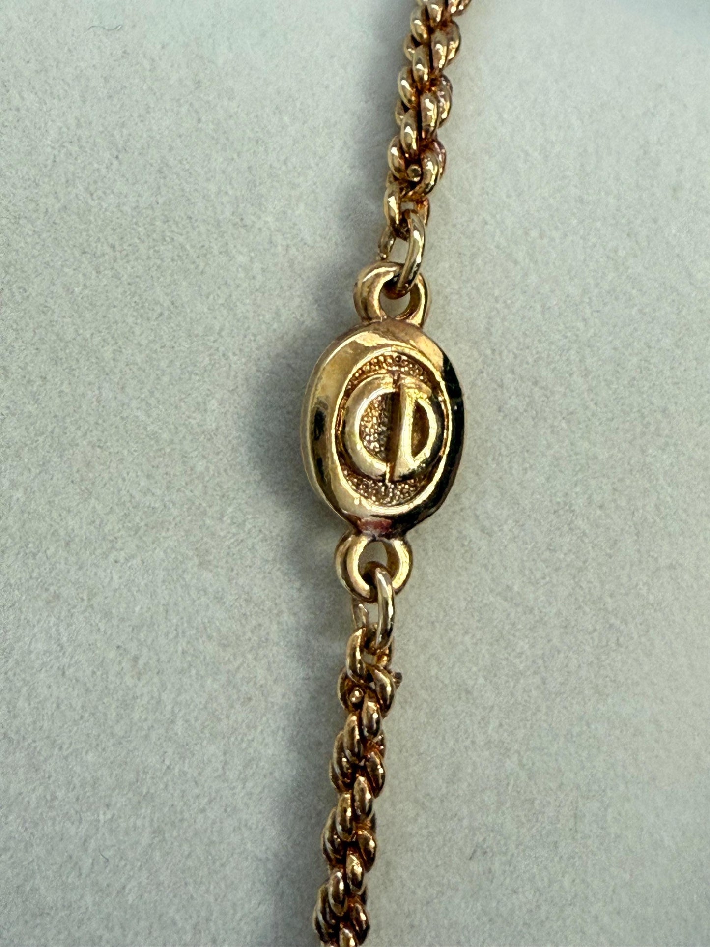 Vintage Christian Dior Gold CD Logo Rope Necklace