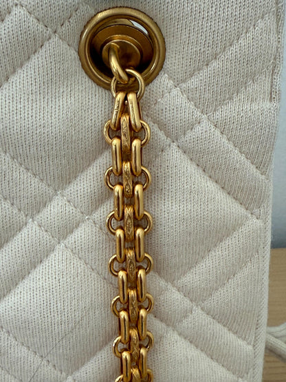 AUTHENTIC Vintage Chanel Mademoiselle Bijoux Chain Cream Cloth Shoulder Bag