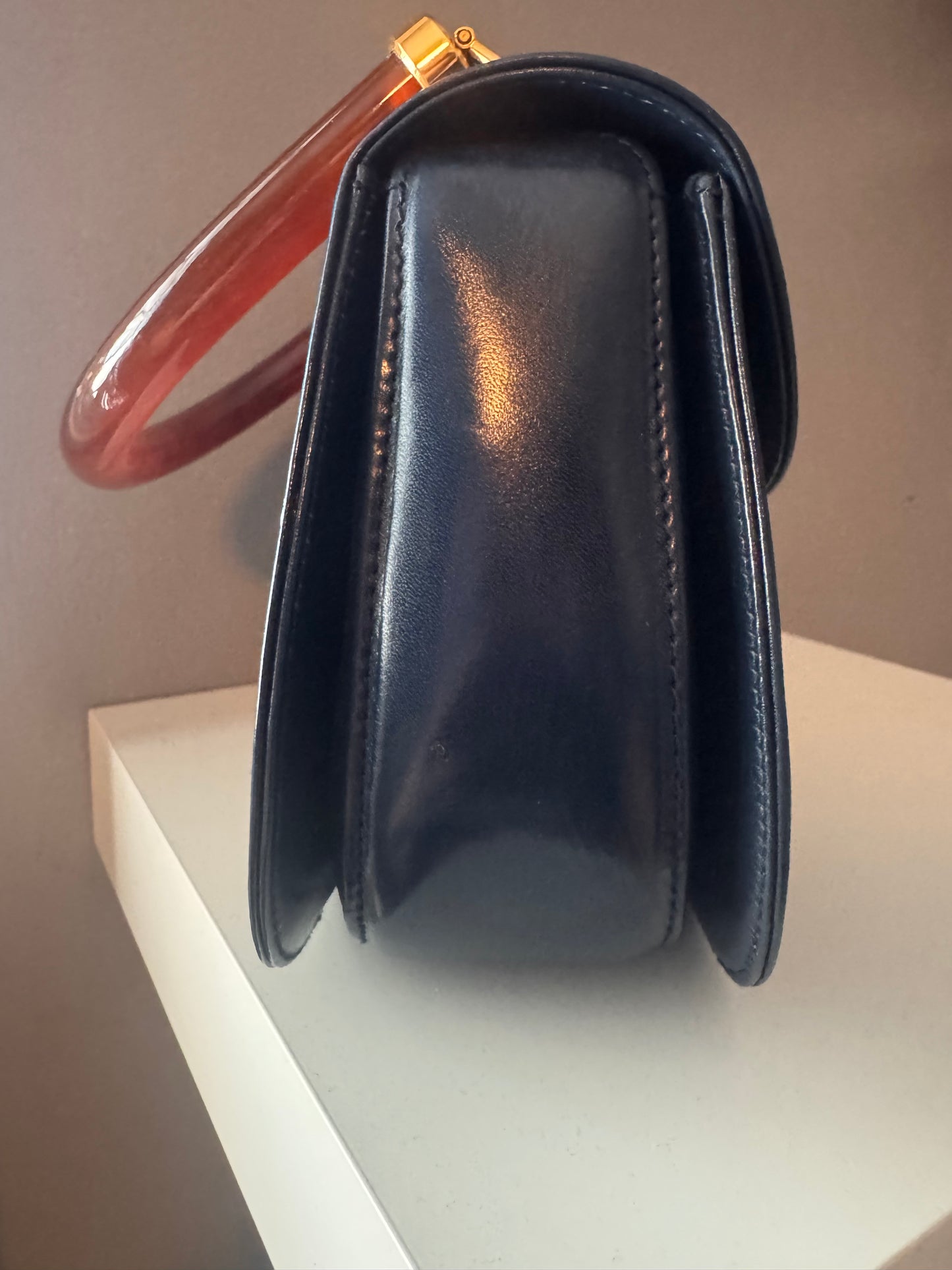 Gucci Vintage Black 1947 Bamboo Top Handle