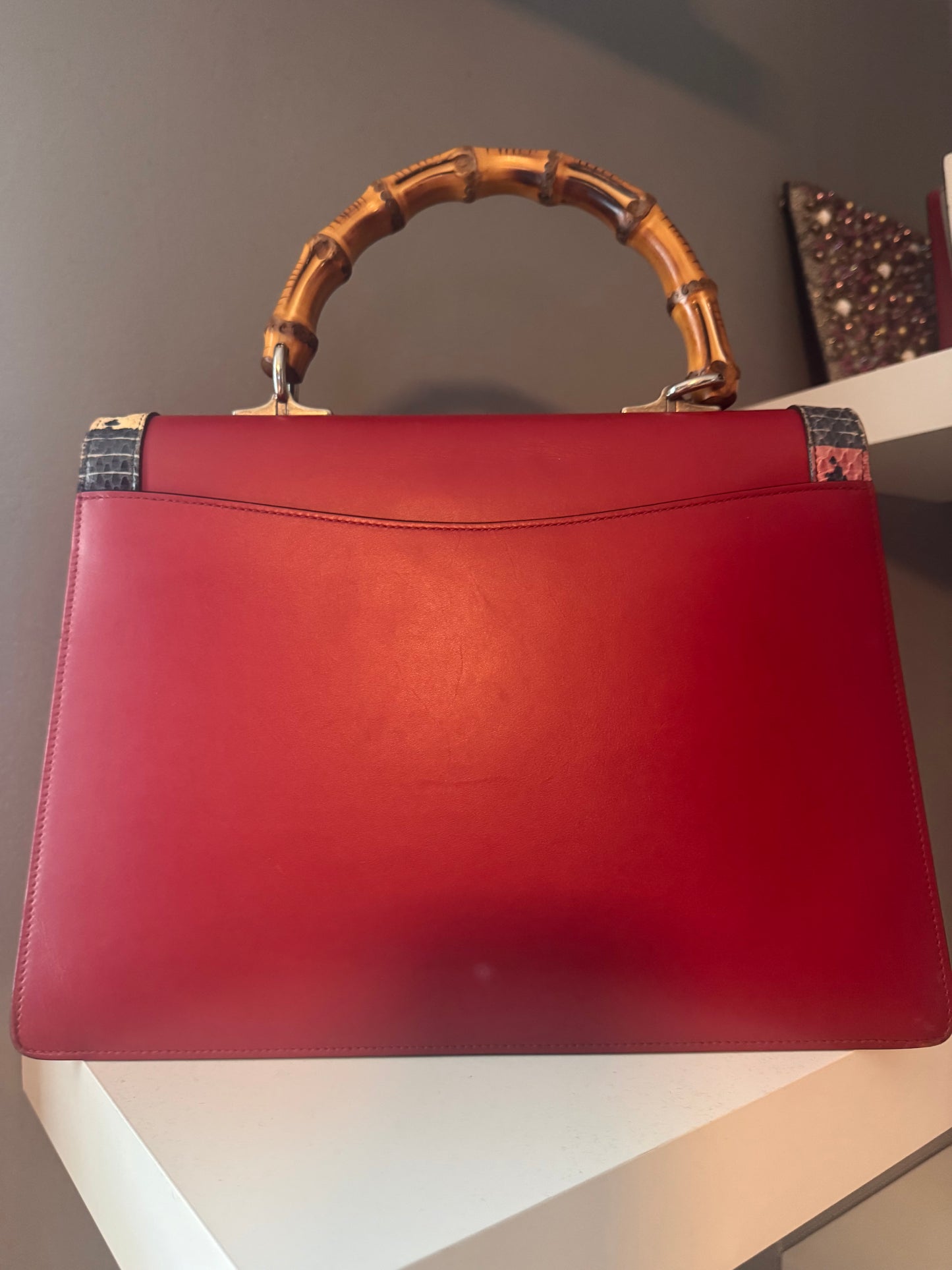 Gucci Red Lilith Bamboo Top Handle