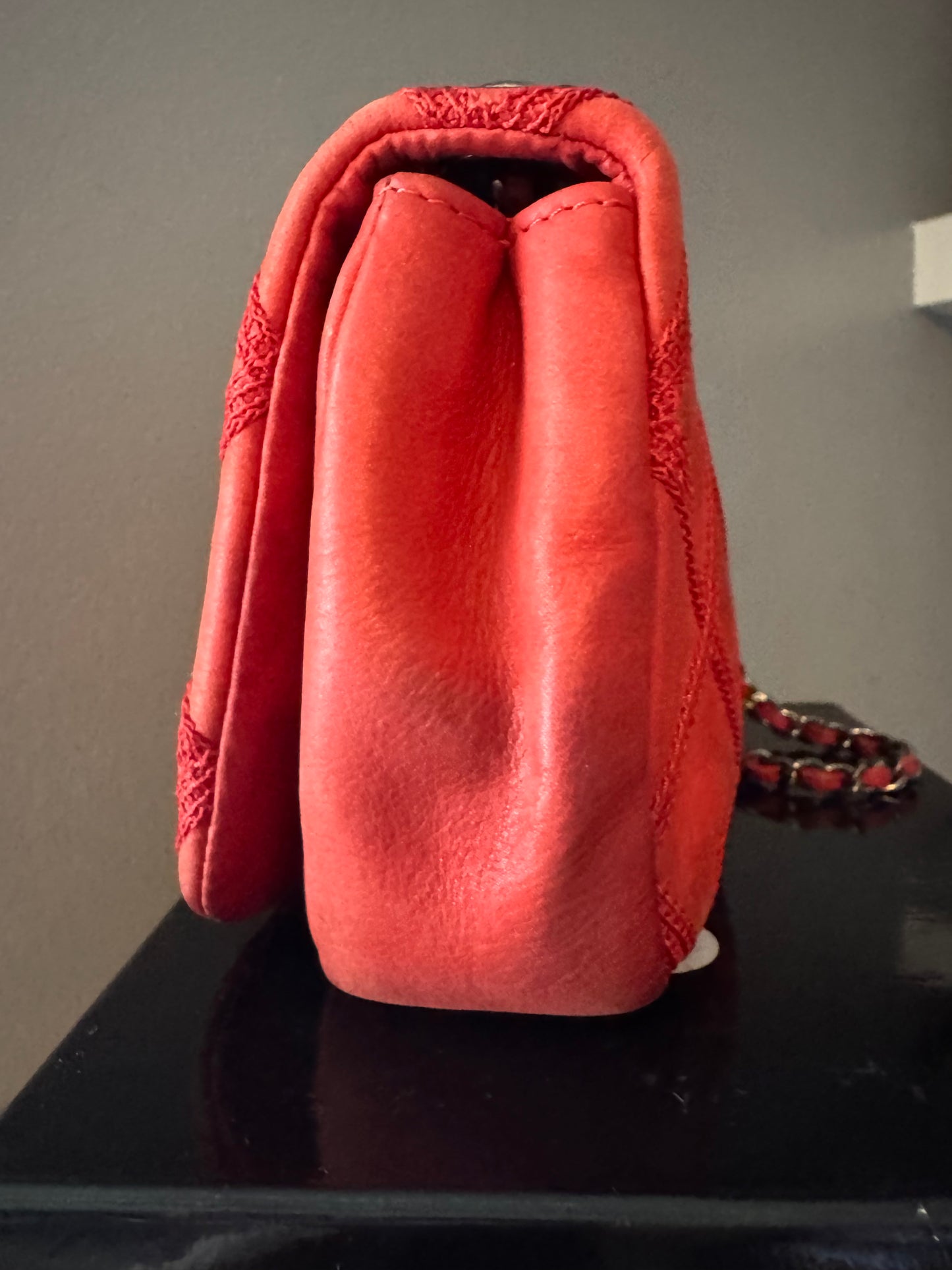 Chanel Red Diamond Stitch Calfskin Flap
