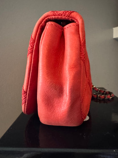Chanel Red Diamond Stitch Calfskin Flap