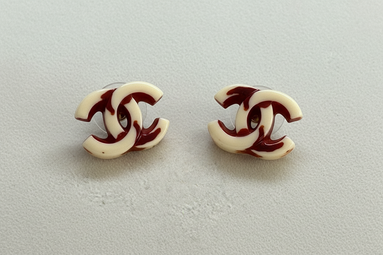 Chanel CC Resin Cream Earrings