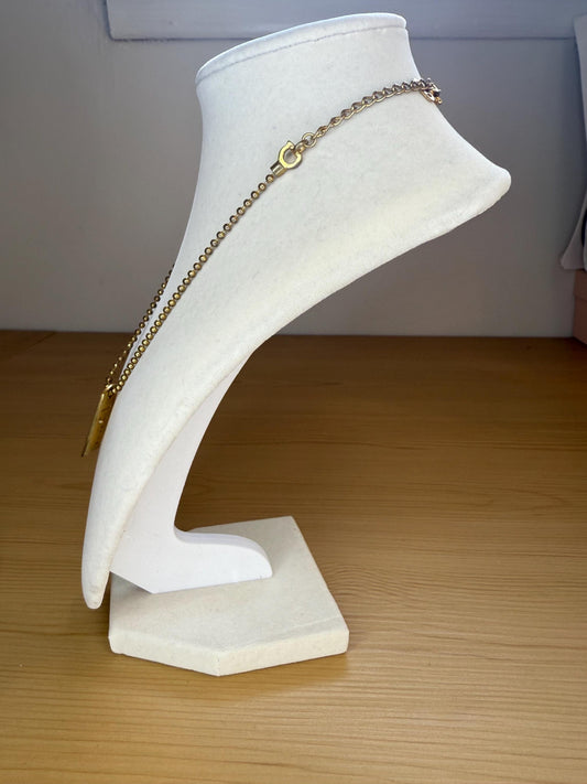 Authentic Christian Dior “Dior” Gold Dog Tag Necklace