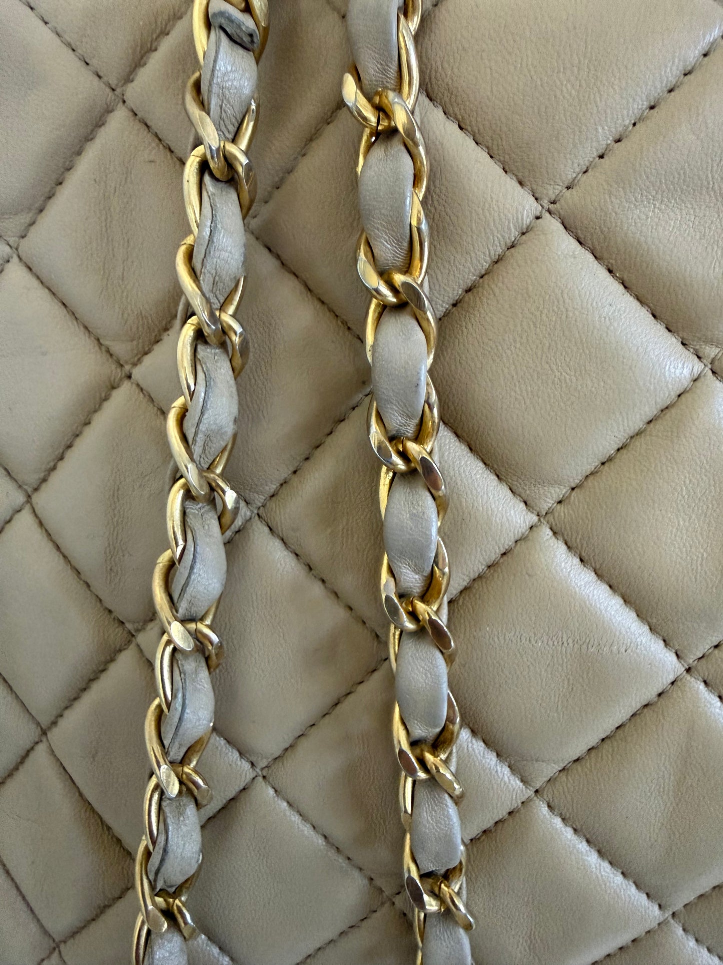 Chanel Vintage Quilted Matelasse Lambskin Beige Camera Tote Bag