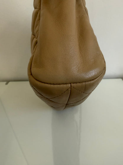 Chanel Vintage Quilted Matelasse Lambskin Beige Camera Tote Bag