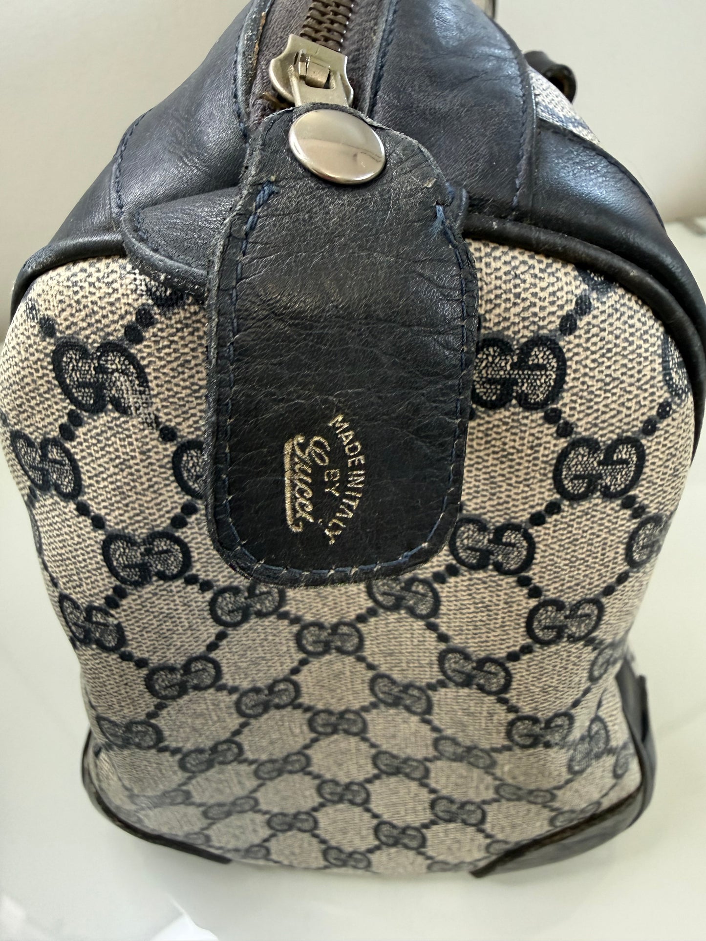 Gucci Vintage GG Navy Supreme Boston Bag