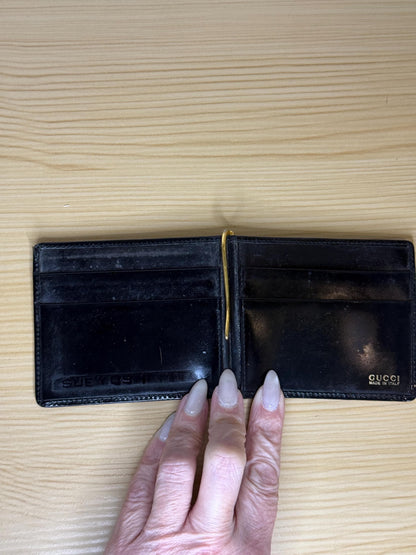 AUTHENTIC Gucci Black Bifold Card and Money Clip Leather Men’s Wallet