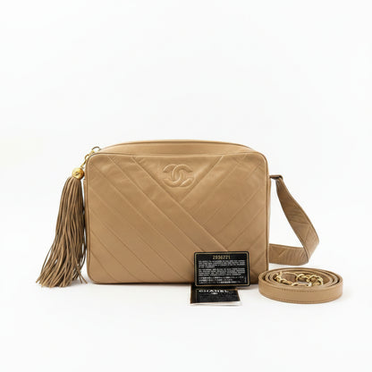 Chanel Vintage Beige Large Lambskin Camera Bag