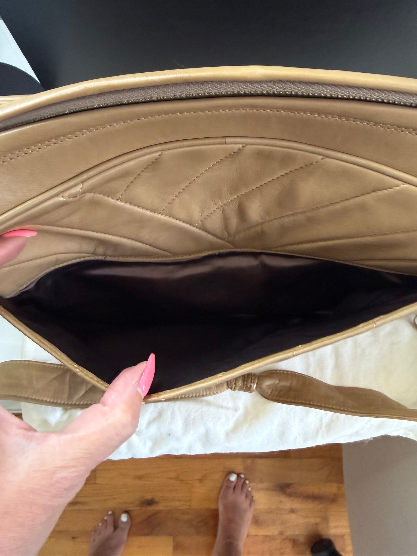 Chanel Vintage Beige Large Lambskin Camera Bag