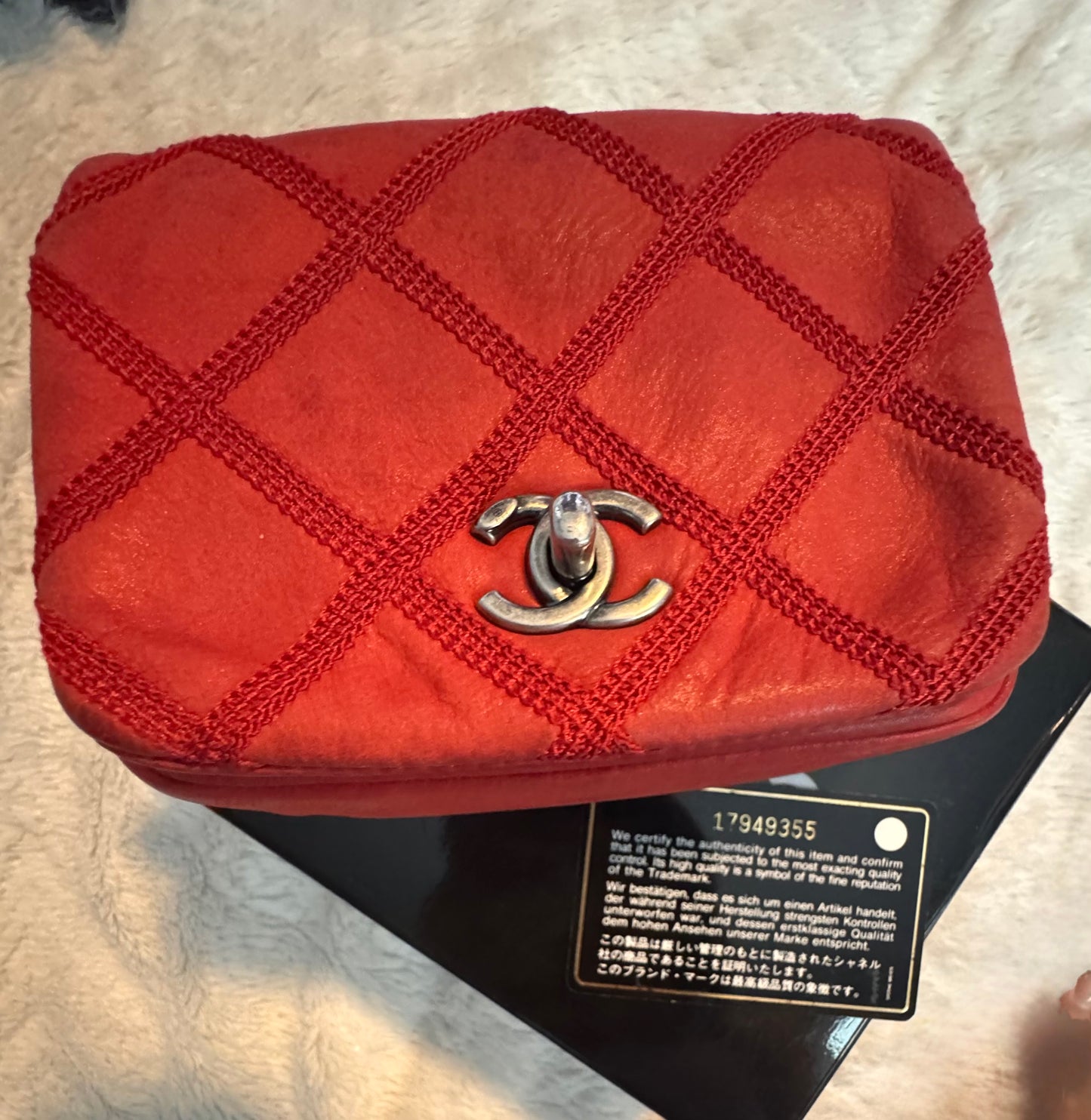 Chanel Red Diamond Stitch Calfskin Flap
