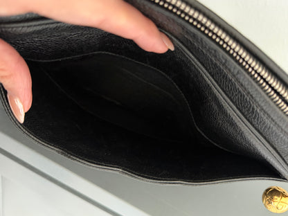 CHANEL Black Triple CC caviar Leather Crossbody with Gold Charm