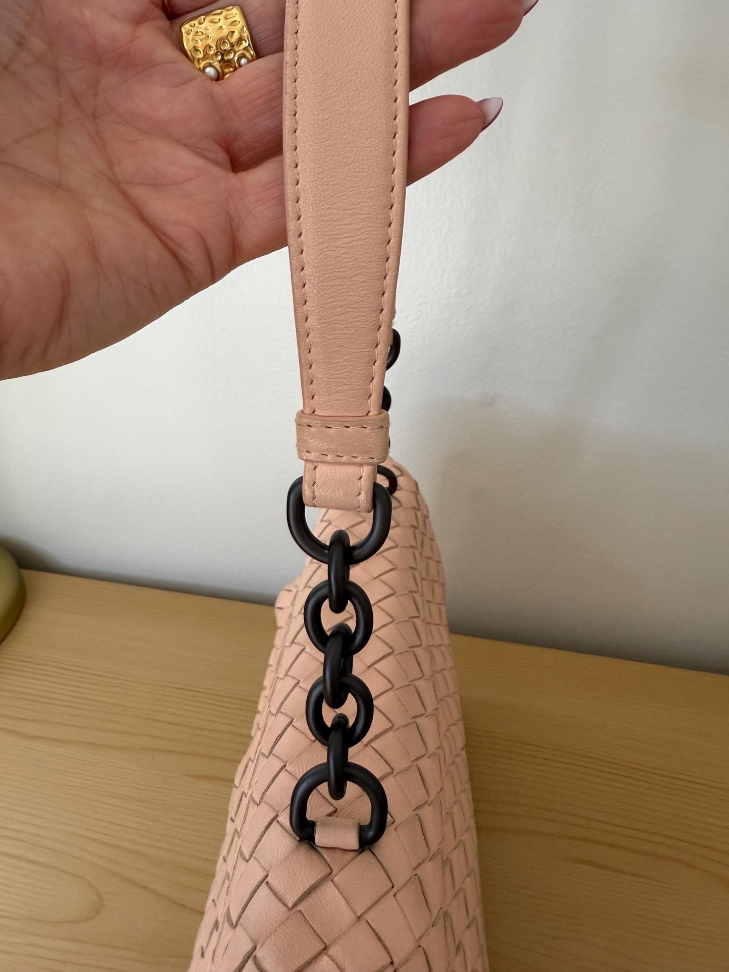 Bottega Veneta small Olimpia shoulder bag in blush pink nappa intrecciato leather