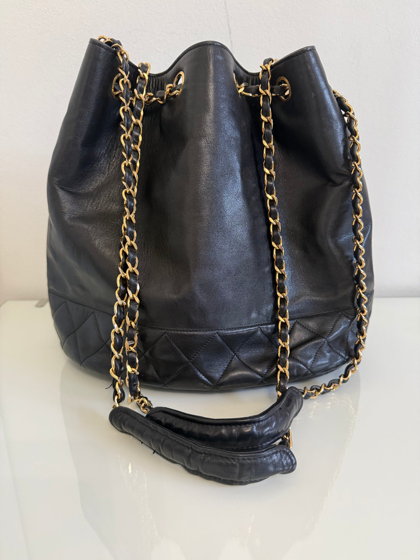 Chanel Vintage Black Lambskin Bucket Bag