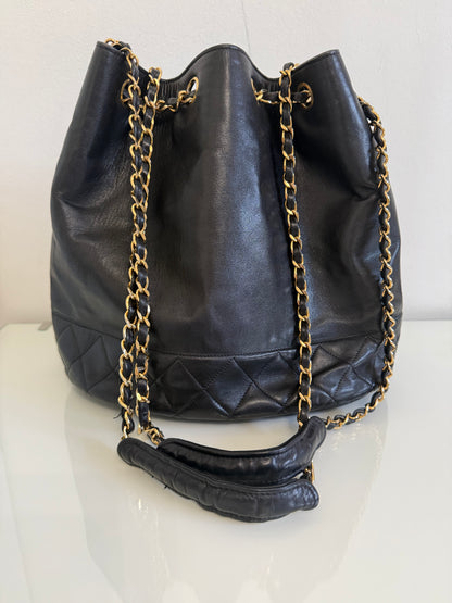 Chanel Vintage Black Lambskin Bucket Bag