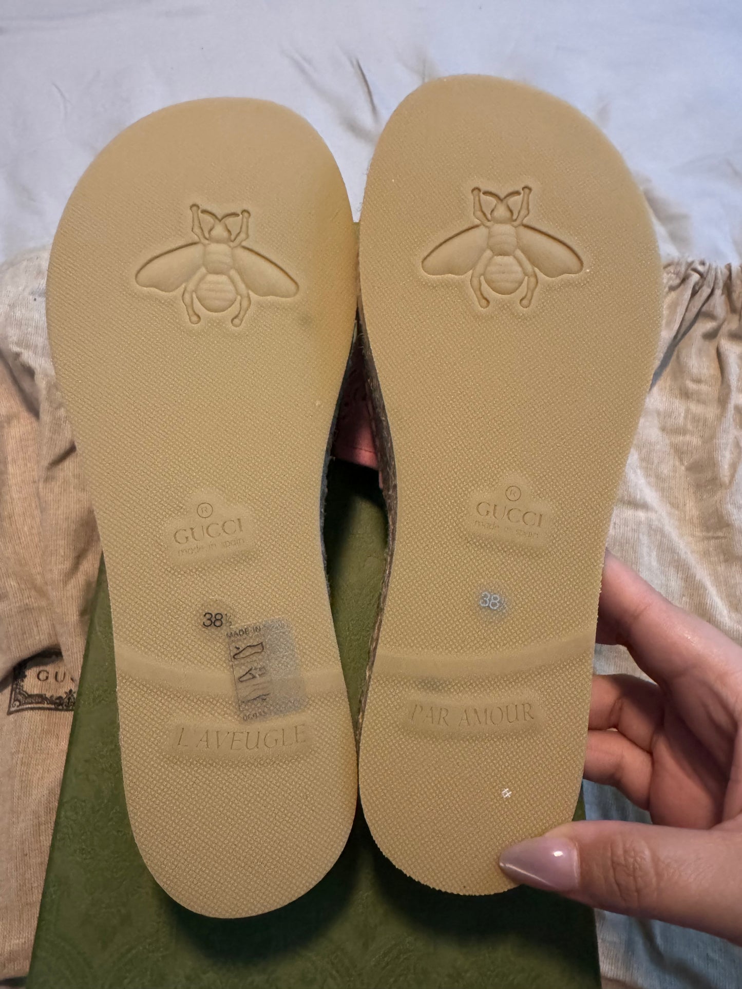 Gucci Damita Pink Logo GG Espadrille Slide Platform Slip on Sandal Shoe 38.5